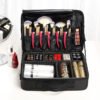Black partitioned cosmetic case with top handle