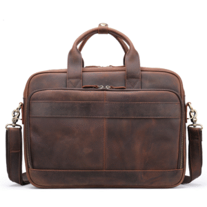 intage Mens Leather Briefcase 14 Inch Laptop Bag Top Layer Cowhide Genuine Leather Handbag