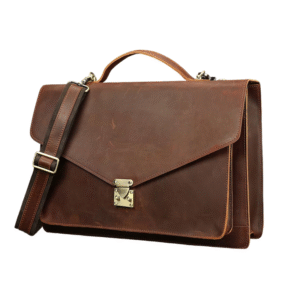 Fashion Mens Leather Briefcase 16 Inch Vintage Business Flap Laptop Handbag File Bag