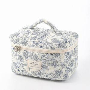 Floral Quilted Cotton Cosmetic Bag Large Capacity Portable Handheld Makeup Organizer
