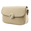 Beige flap crossbody handbag with shoulder strap