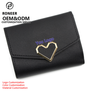 Wholesale Custom Womens PU Leather Mini Heart Wallet Small Slim Purse with Tassel Polyester Lining