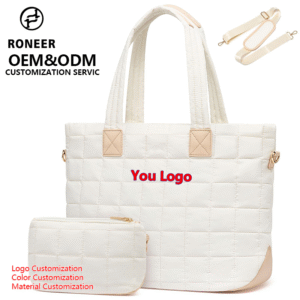 Factory Direct Custom Striped Tote Bag Quilted Nylon Lining Shoulder Handbag Work Travel