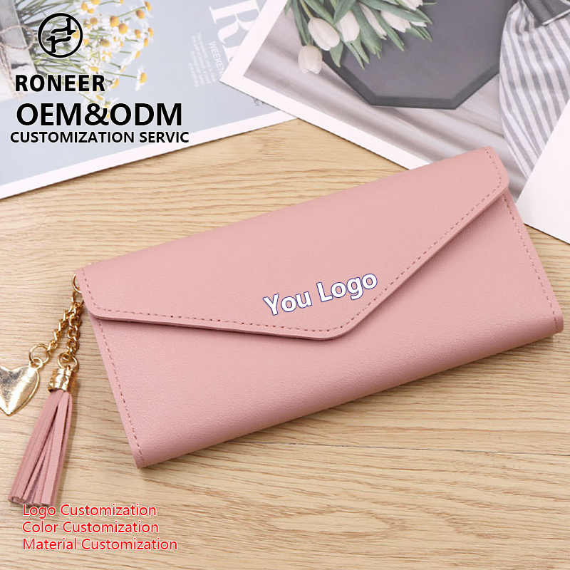 Women’s Long Genuine Leather Wallet – Cute Multi-Color RFID Purse with Button, Tassel & Custom Logo