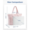 Pink quilted tote measurement illustration