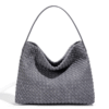 Gray woven hobo shoulder bag on white background