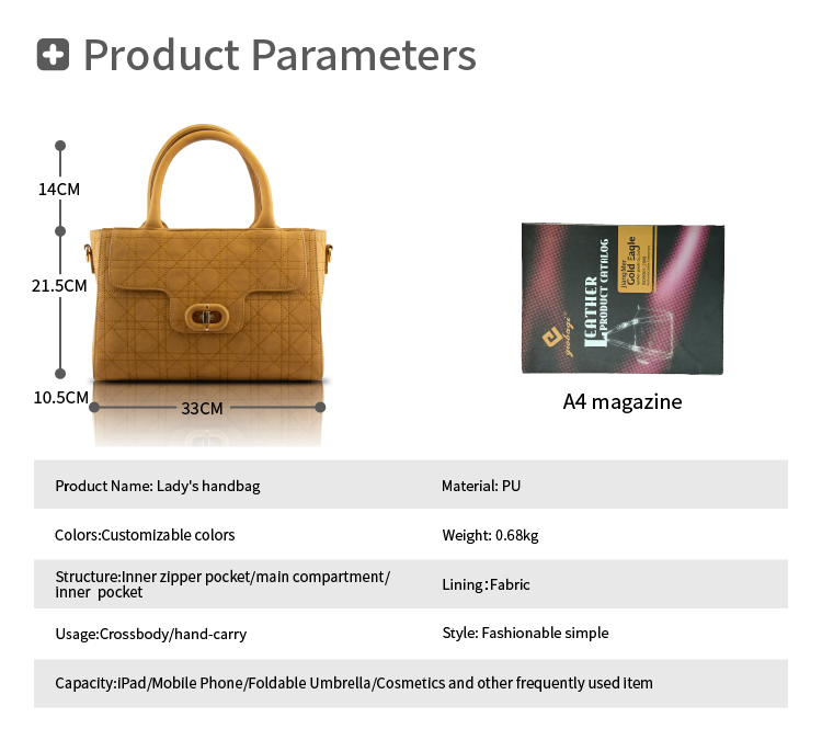 Women’s Quilted PU Leather Handbag – Soft Material, Custom Logo, Factory Direct, Perfect for Commuting & Casual Wear
