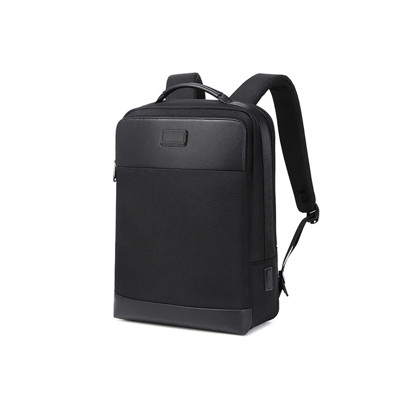 A black backpack featuring a dedicated compartment for a laptop, designed for convenience and organization.