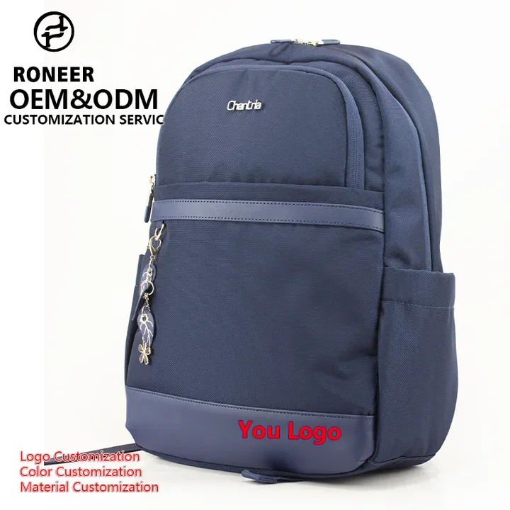 A blue backpack with the words "rooner 80mm" printed on it, showcasing a modern design.