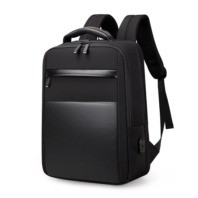 A black backpack featuring a sleek black zipper, designed for style and functionality.
