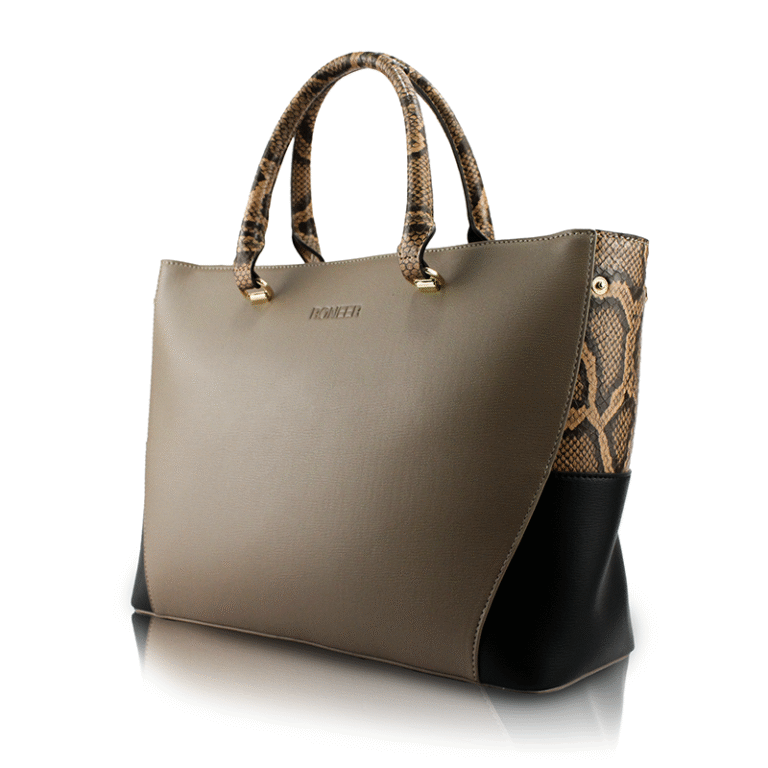 elegant python handbag crafted from leather black beige