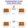 Logo placement illustration for tan shoulder bag