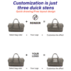 Logo placement illustration for grey flap handbag