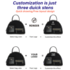 Logo placement illustration for black rounded handbag