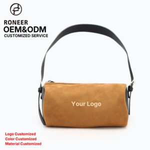 Custom Brown Fashion PU Handbags Waterproof Large Capacity with Cotton Lining