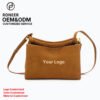 Tan compact shoulder bag with front patch pocket