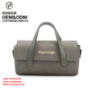 Gray structured handbag with customizable logo area