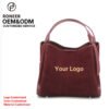 Burgundy top handle handbag with two top handles