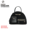 Black rounded handbag with front pockets