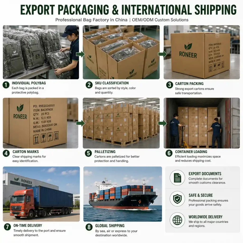 bag factory China export packaging and shipping