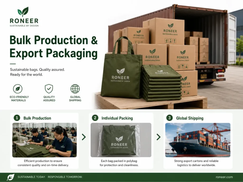 bulk sustainable bag production and export packaging