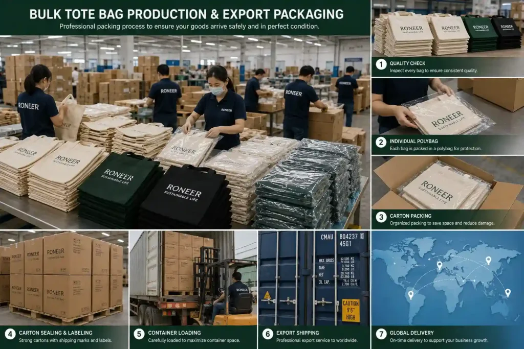 bulk tote bag production and export packaging