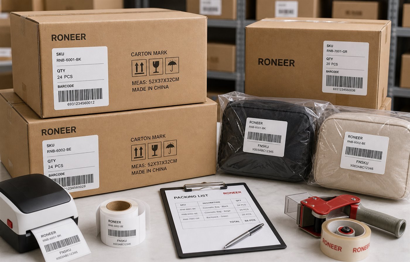 carton marks and barcode stickers for bag orders