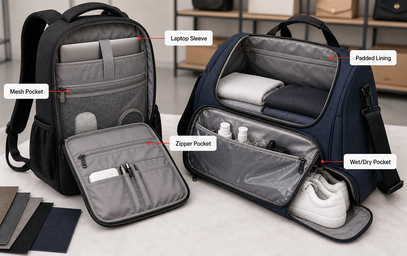 custom backpack lining and compartments