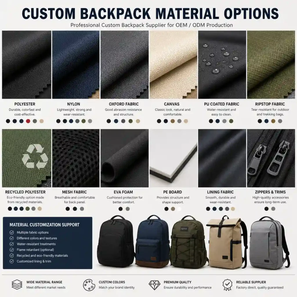 custom backpack material options for OEM production