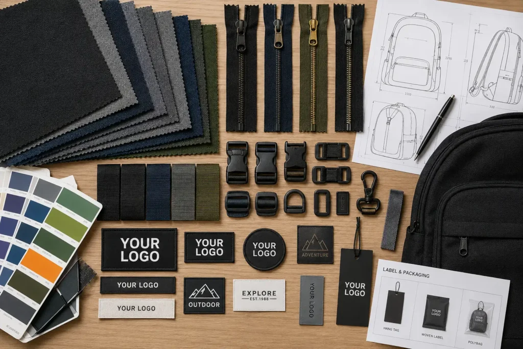 custom backpack materials and components for OEM backpack production