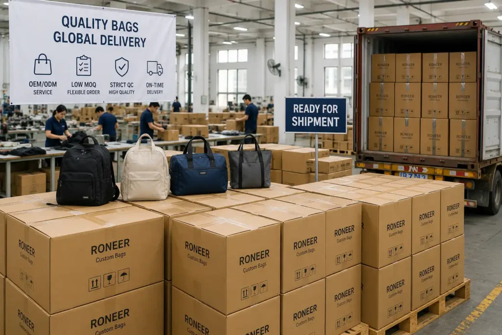 bulk production and export packing for custom bags
