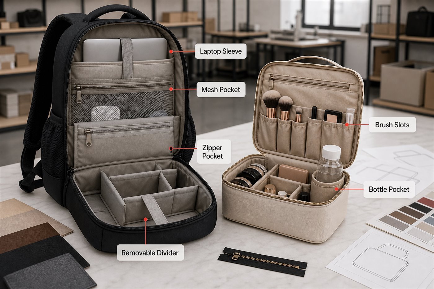 custom bag compartment structure design