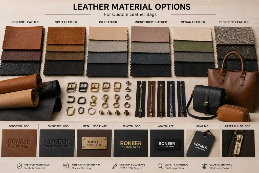 custom leather bag material options for OEM production