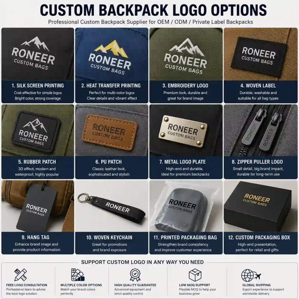 custom logo backpacks with private label options