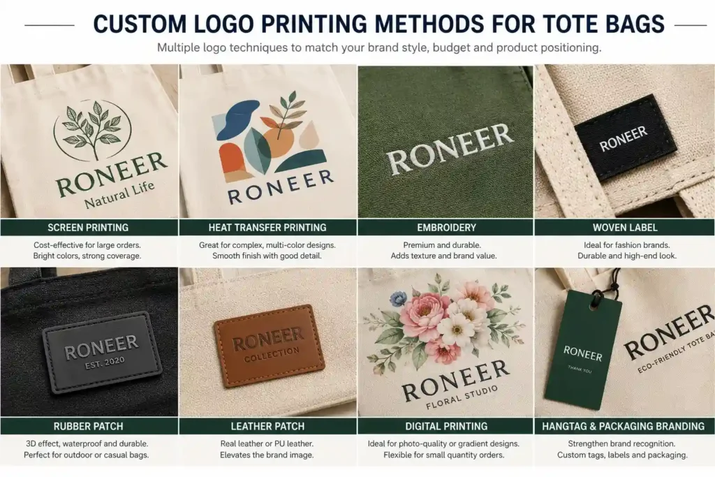 custom logo printing methods for tote bags