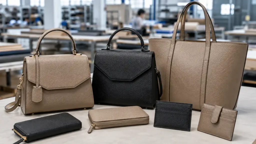 custom saffiano bags with cross hatch texture