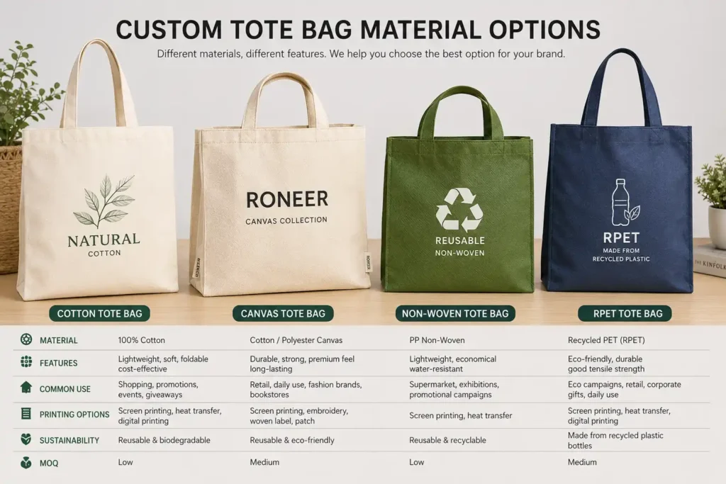 custom tote bag material options for OEM production