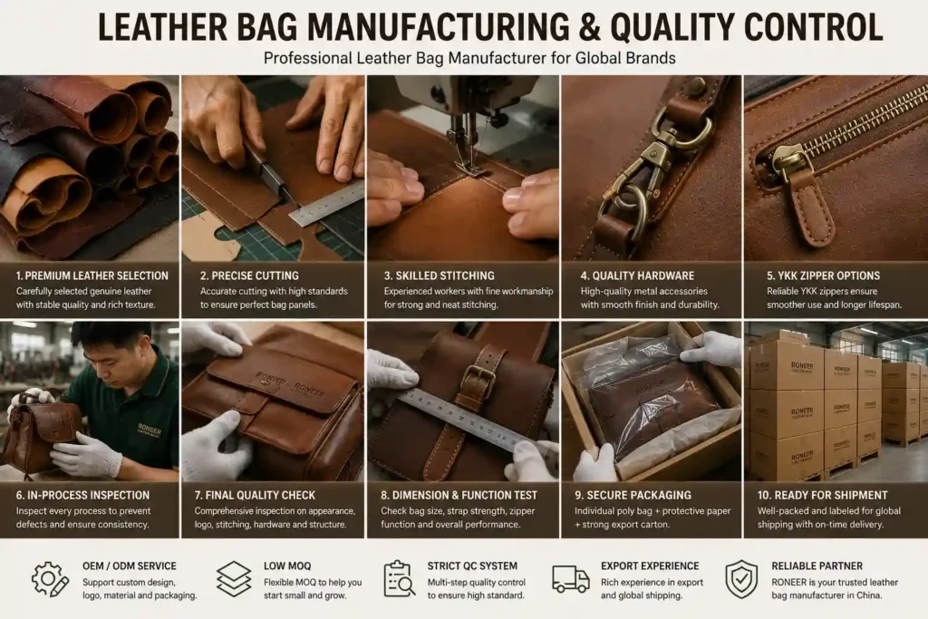 leather bag hardware zipper stitching quality control