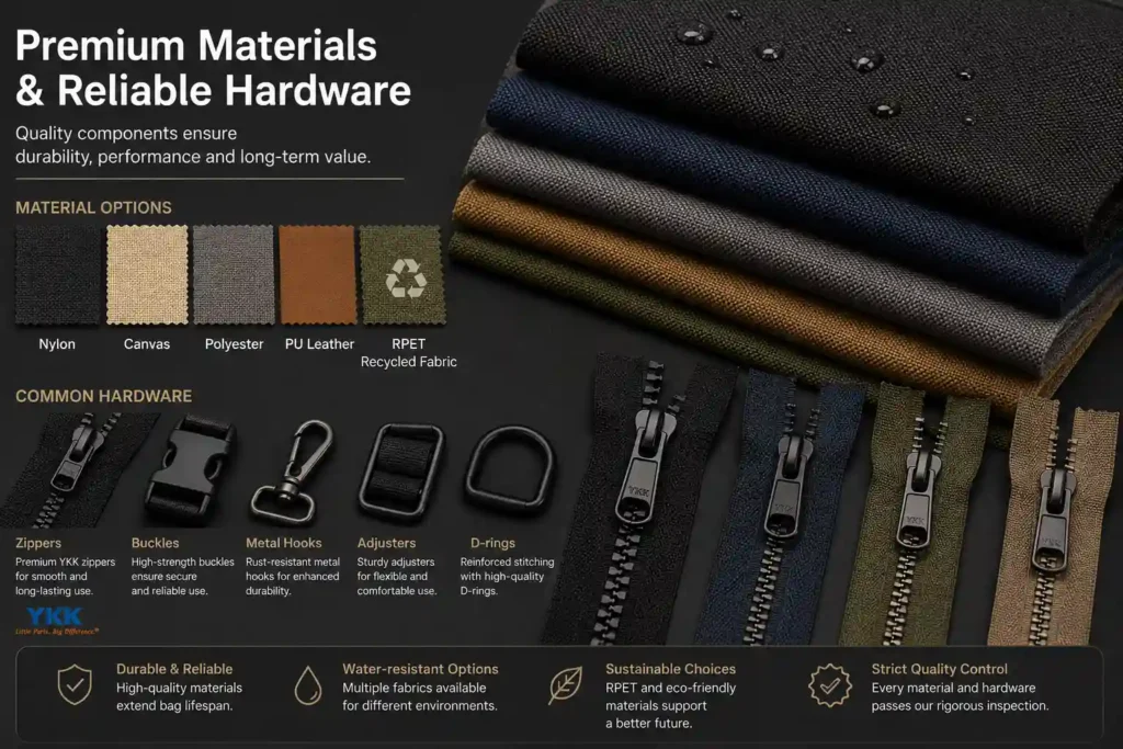 bag materials and YKK zipper quality comparison