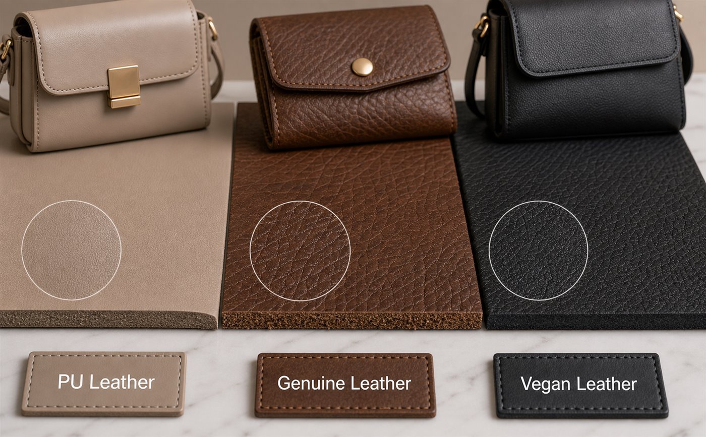 PU leather genuine leather vegan leather for custom bags