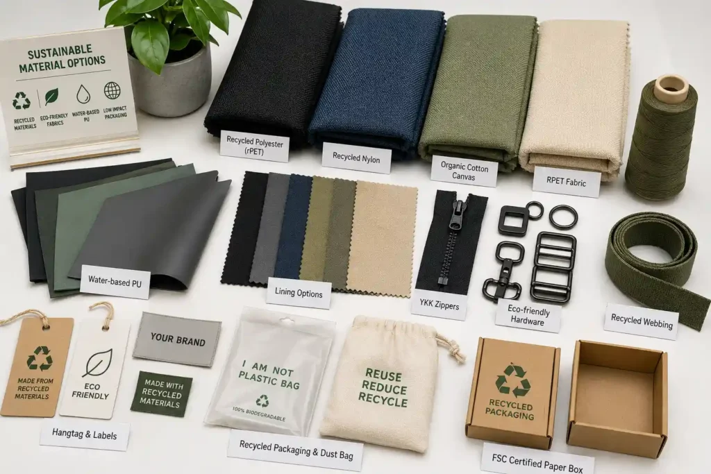 sustainable materials for low MOQ custom bags