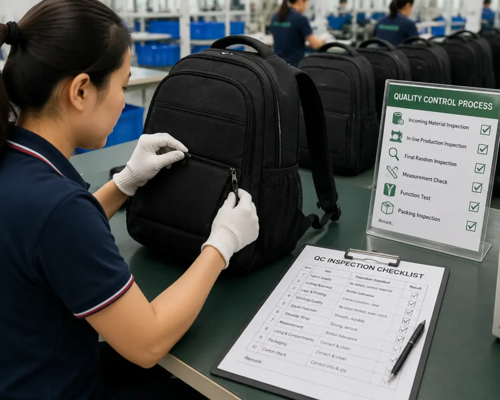 wholesale backpack quality control inspection before shipment