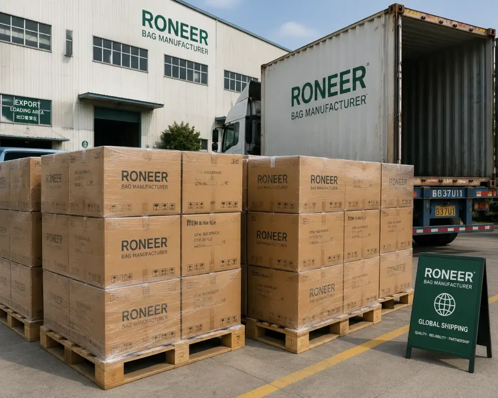 wholesale backpacks packed in export cartons ready for global shipping