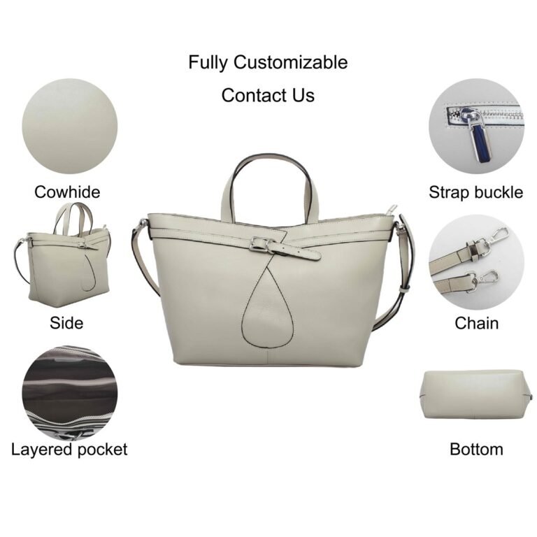 custom ivory PU leather tote handbag feature overview 11198