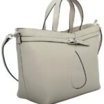 custom ivory PU leather tote handbag side view 11198