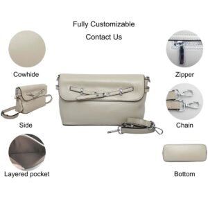 custom light beige PU leather flap shoulder crossbody bag feature overview 11301