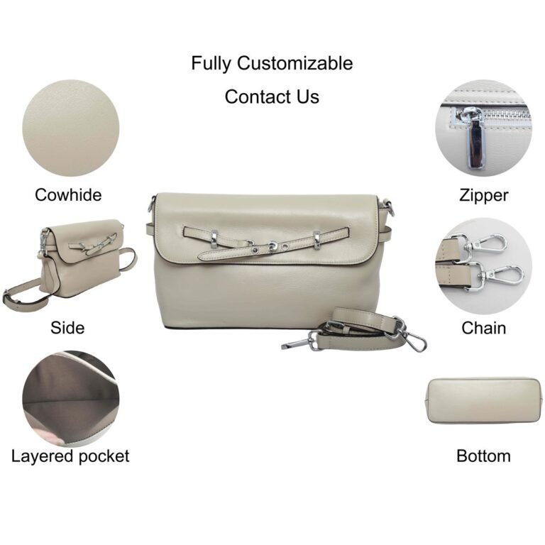 custom light beige PU leather flap shoulder crossbody bag feature overview 11301