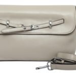 custom light beige PU leather flap shoulder crossbody bag front view 11301