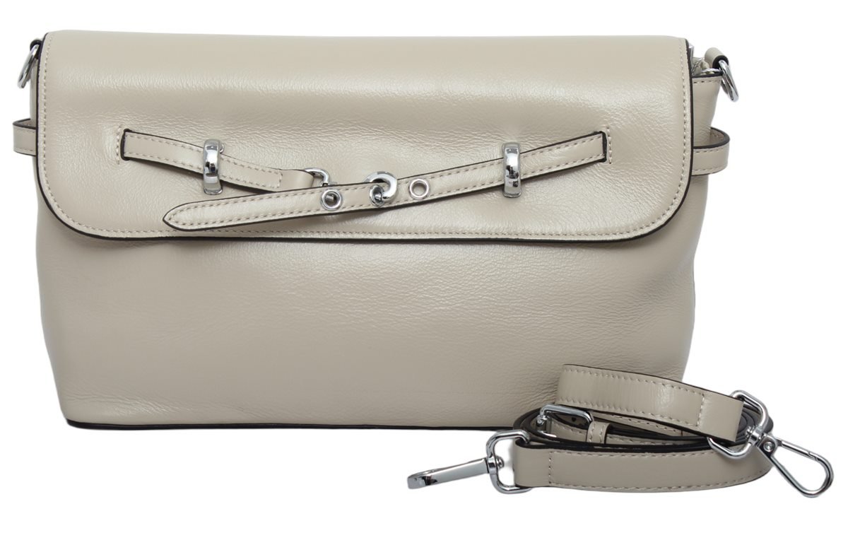 custom light beige PU leather flap shoulder crossbody bag front view 11301