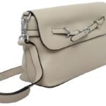 custom light beige PU leather flap shoulder crossbody bag side view 11301